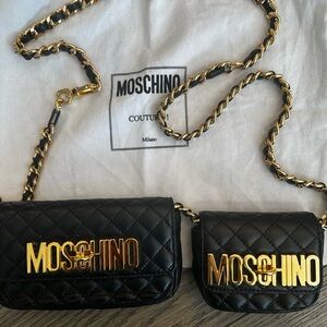 Moschino Black Quilted Crossbody Bag with Gold Chain
